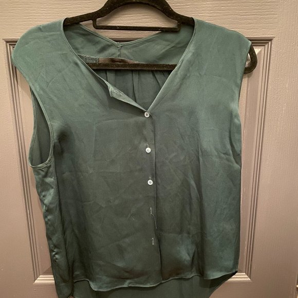 Theory Tops - Theory Green Silk Blouse (Sleeveless)